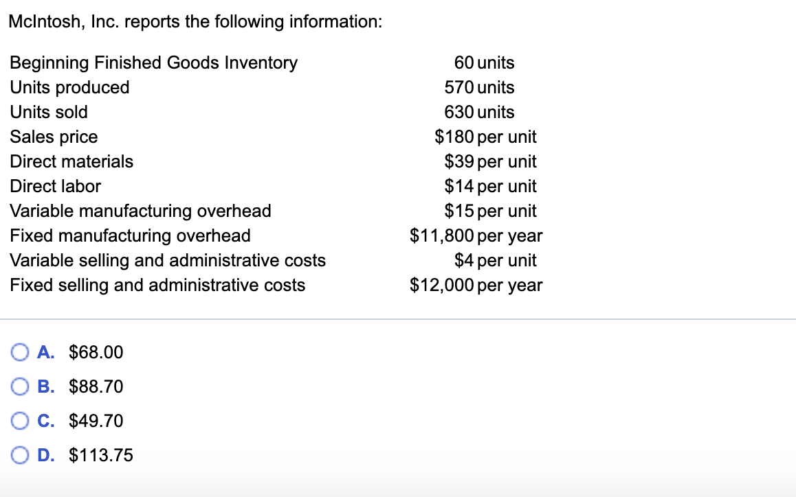  What is the unit product cost using variable costing? (Round your