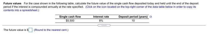  Future values For the case shown in the following table, calculate