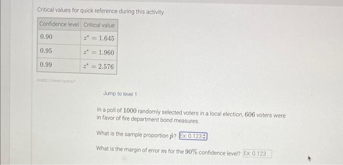  Critical values for quick reference during this activity. Jump to lovel