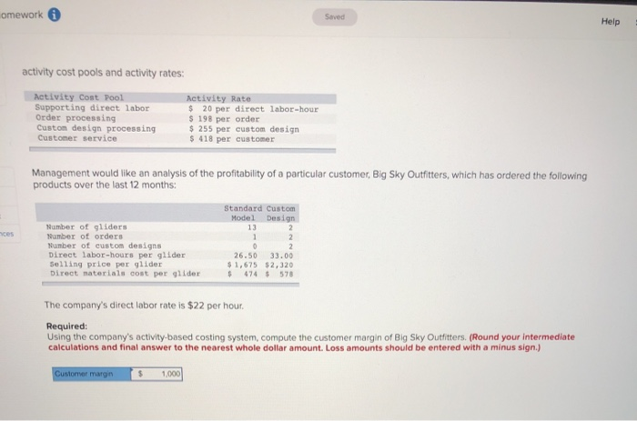  omework Saved Help activity cost pools and activity rates: Activity Cost