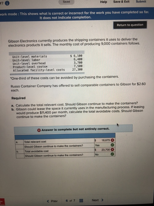  Saved Help #7 Submit Save & Exit vork mode : This