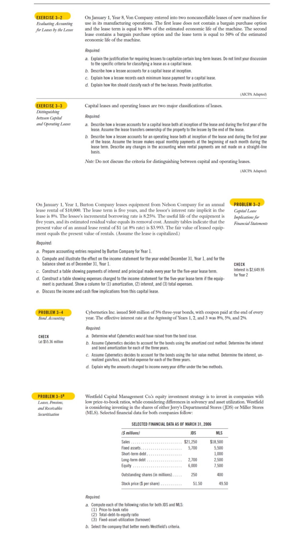 EXERCISE 3-2 Accounting for Leases the Lessee GERCISE 3-3 Distinguishing and (Prating