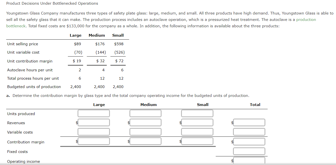 i need help with this Product Decisions Under Bottlenecked Operations Youngstown Glass