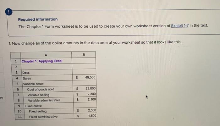  Required information The Chapter 1 Form worksheet is to be used