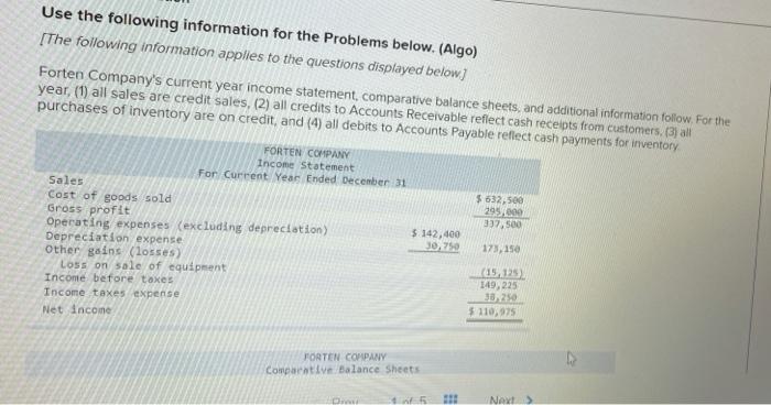prob 1 Use the following information for the Problems below. (Algo) [The