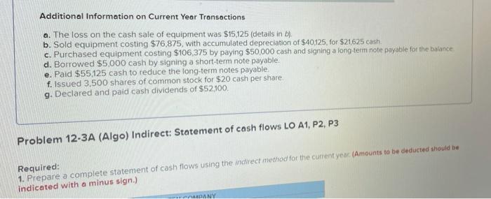 income statement, comparative balance sheets, and additional information follow For the year,