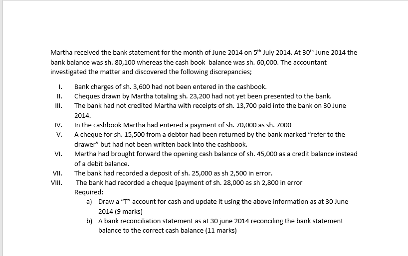 I need the answer quickly!! Ill. IV. V. Martha received the bank