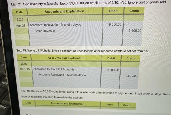 Expense. Keep running balances. Dec. 31: Estimated that bad debt expense for