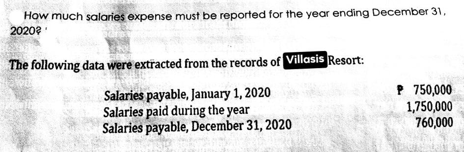 How much salaries expense must be reported for the year ending