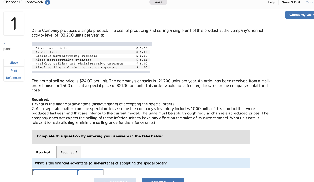  Chapter 13 Homework i Saved Help Save & Exit Subr Check