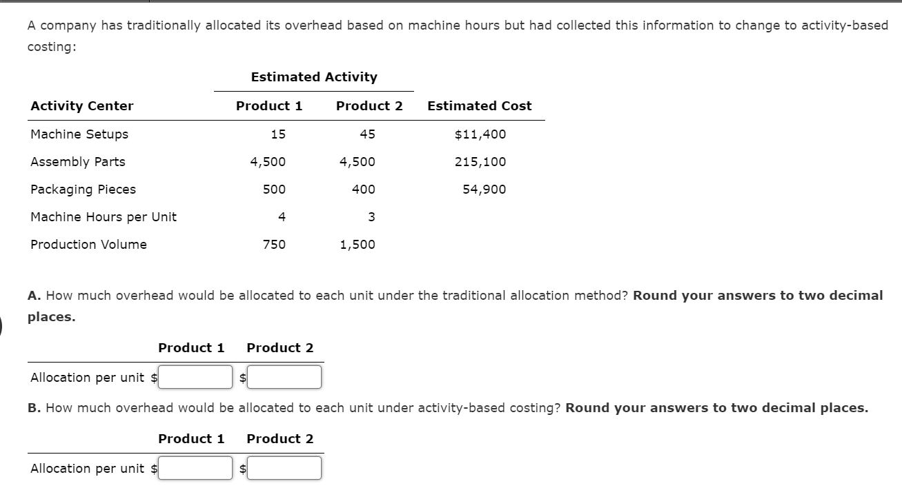  A company has traditionally allocated its overhead based on machine hours