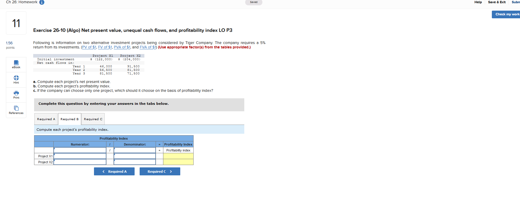  Ch 26: Homework i : Saved Help Saves Subn Save &
