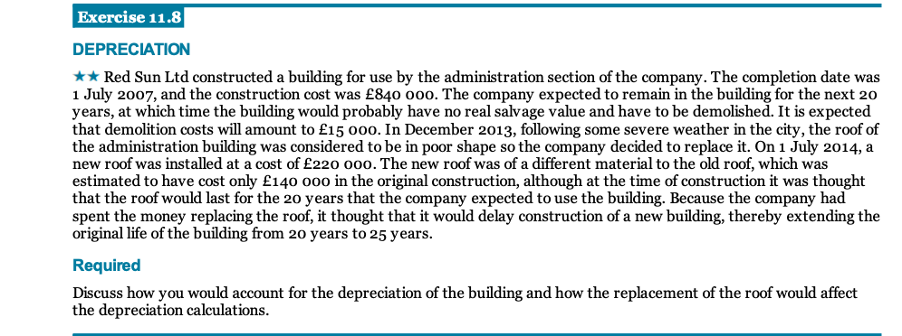  Exercise 11.8 DEPRECIATION ** Red Sun Ltd constructed a building for
