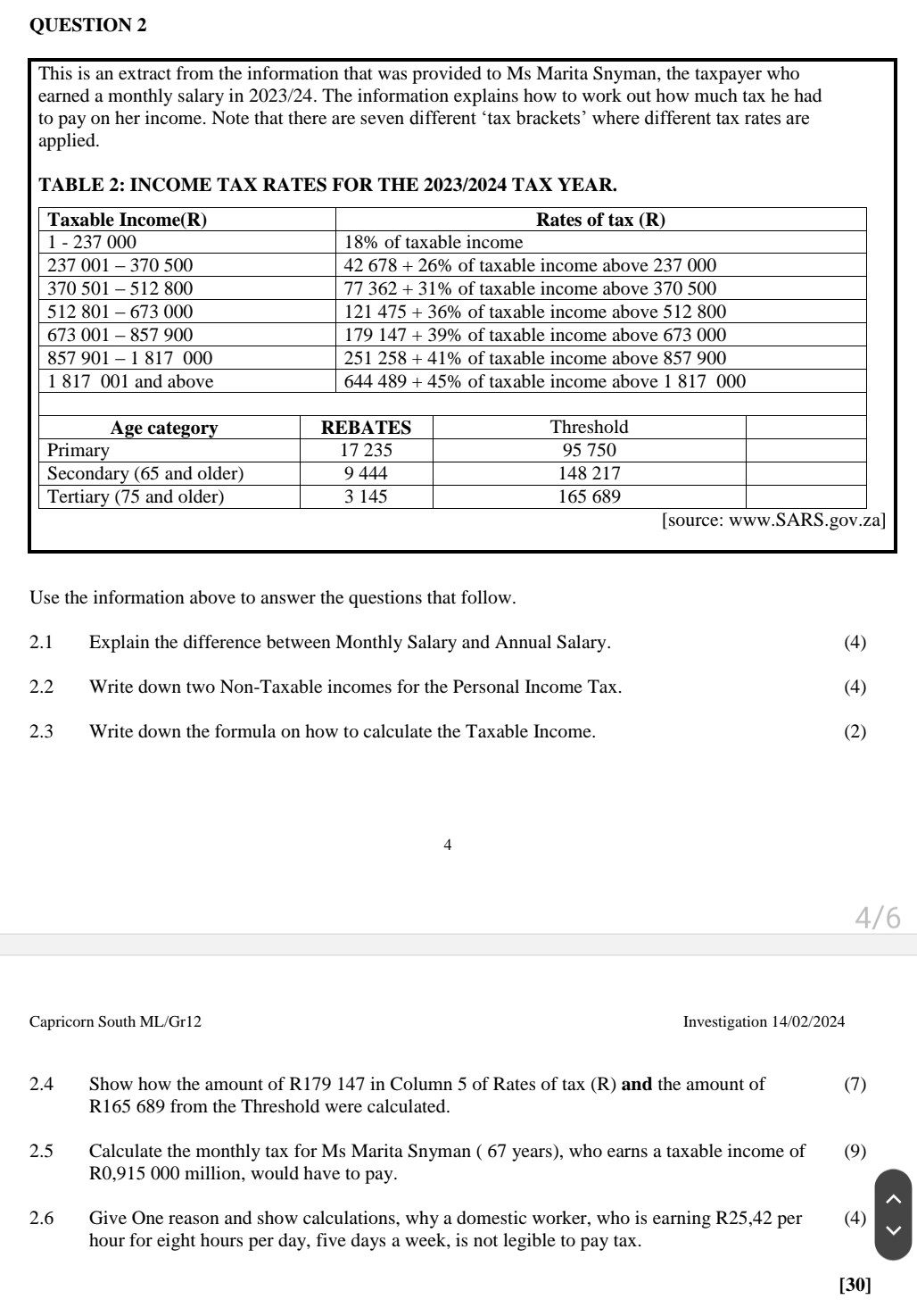  QUESTION 2 This is an extract from the information that was
