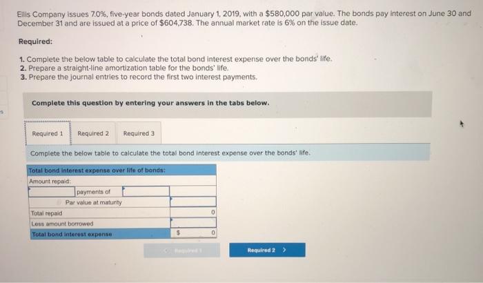  Ellis Company issues 7.0%, five-year bonds dated January 1, 2019, with