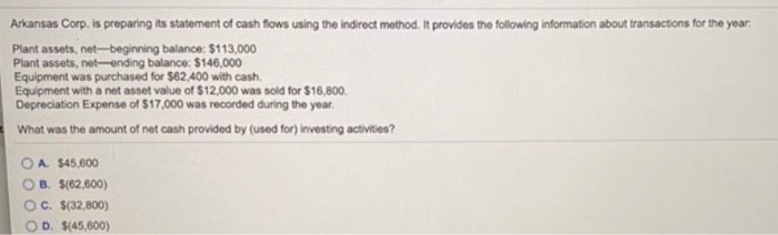  Arkansas Corp, is preparing its statement of cash flows using the