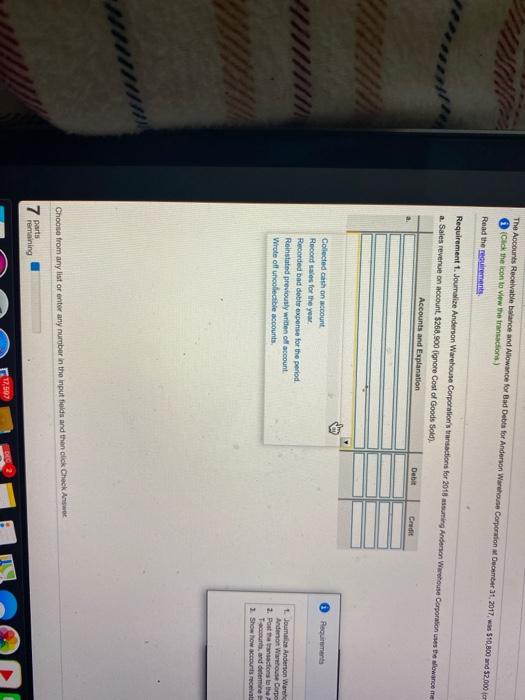 2018 assurning Anderson Warehouse Corporation uses the allowance method. IR a. Sales