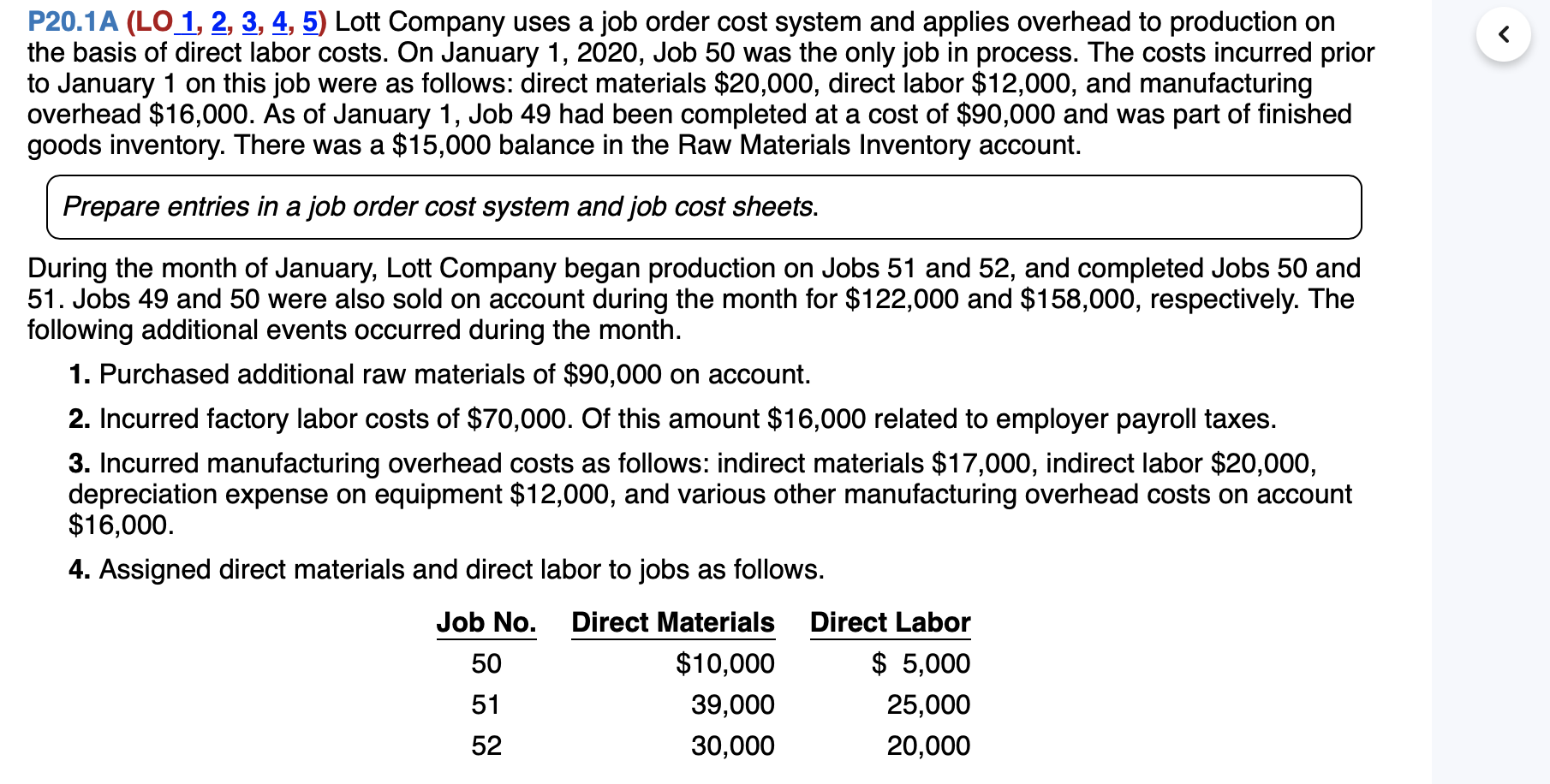 PLEASE DO IT IN EXCEl P20.1A (LO 1, 2, 3, 4, 5)