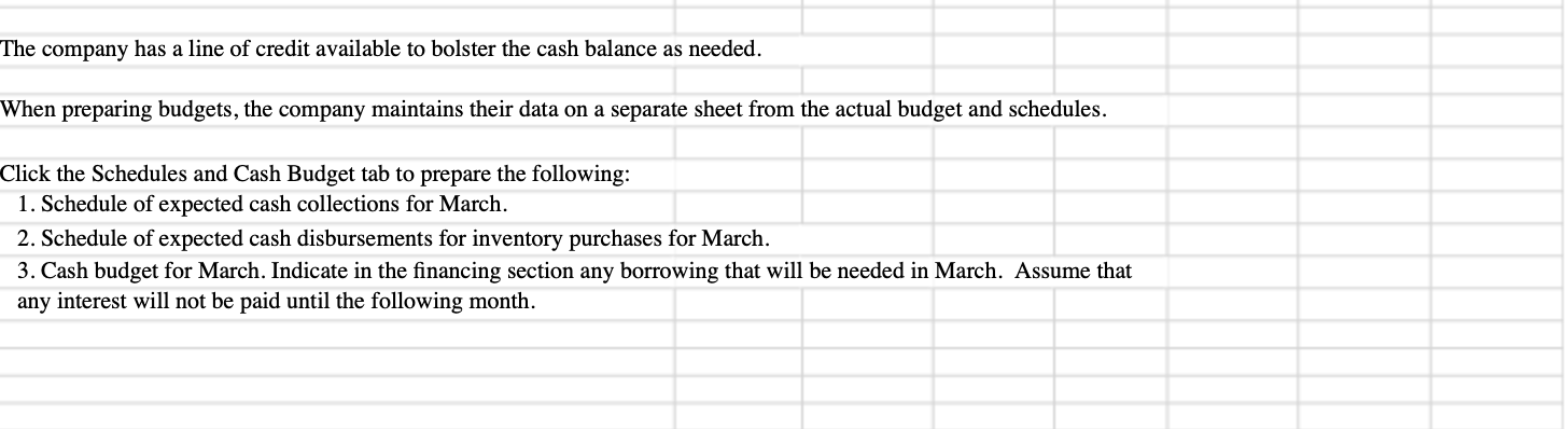 a cash budget for March. The following information is available. 2 3