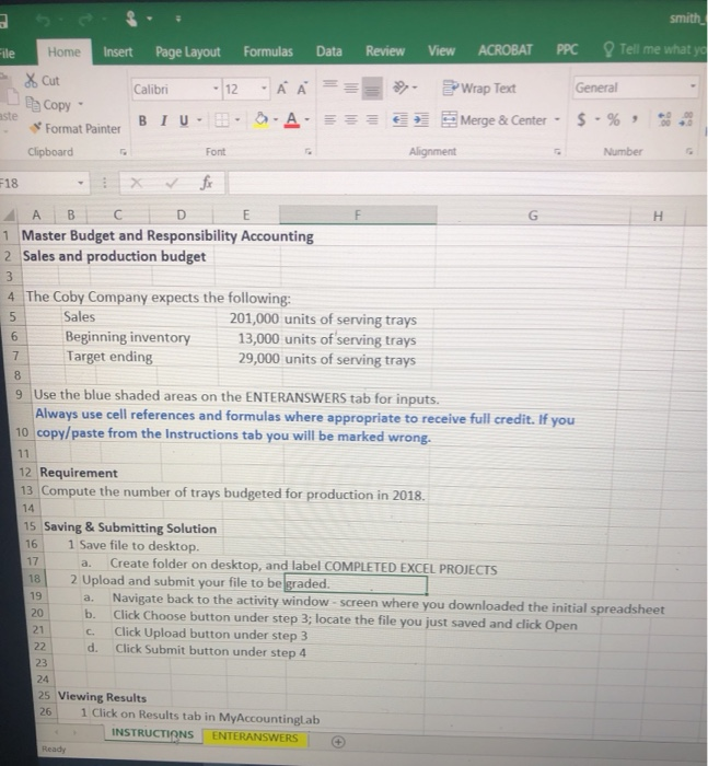  smith File Home Insert Page Layout Formulas Data Review View ACROBAT