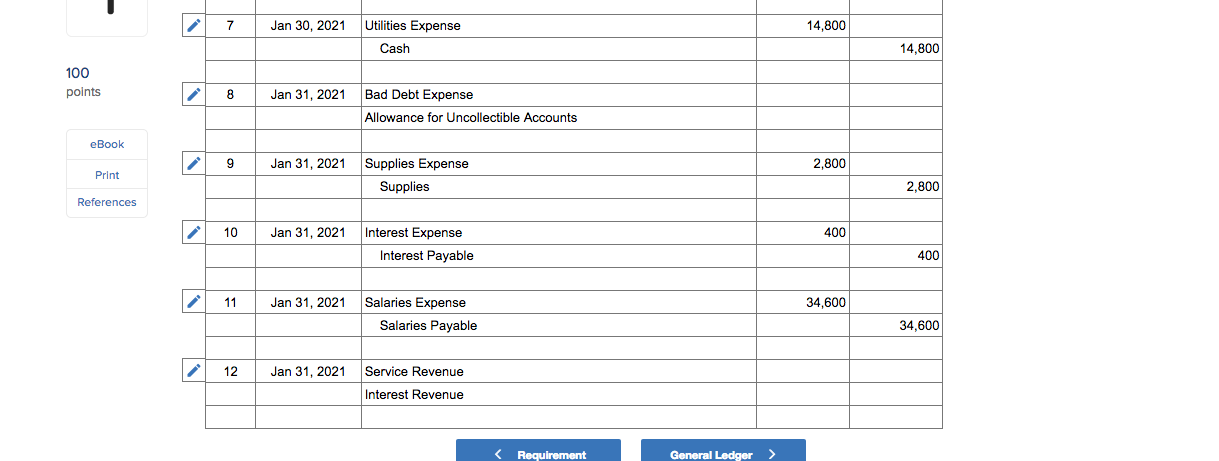 No 1 Date Jan 02, 2021 Debit 46,100 Cash Service Revenue 46,100