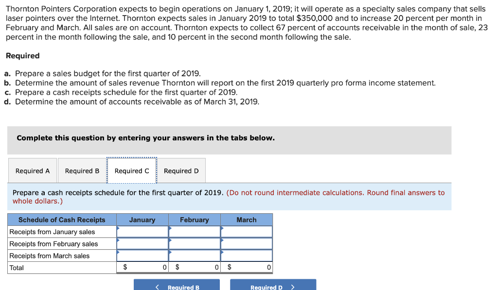 over the Internet. Thornton expects sales in January 2019 to total $350,000