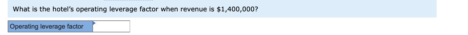 154,000 Required: 1. Show the hotel's cost structure by indicating the percentage
