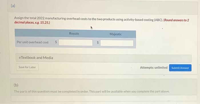 Majestic, which sells for $1,034. The production costs calculated per unit under