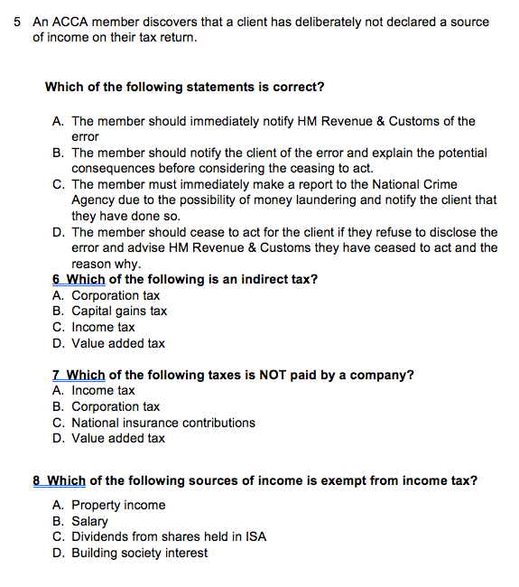  5 An ACCA member discovers that a client has deliberately not
