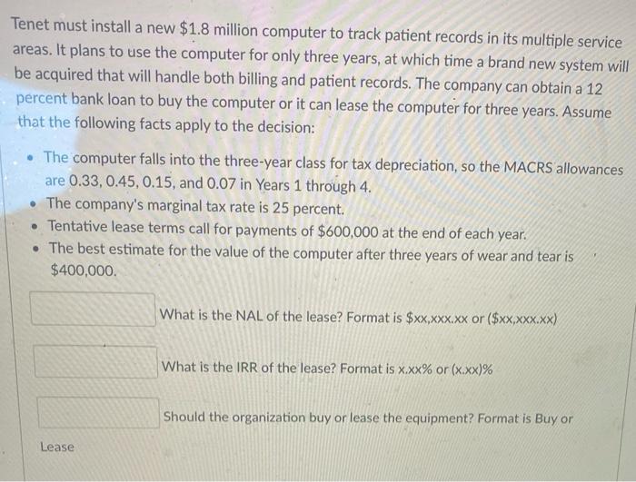  show work in excel Tenet must install a new $1.8 million