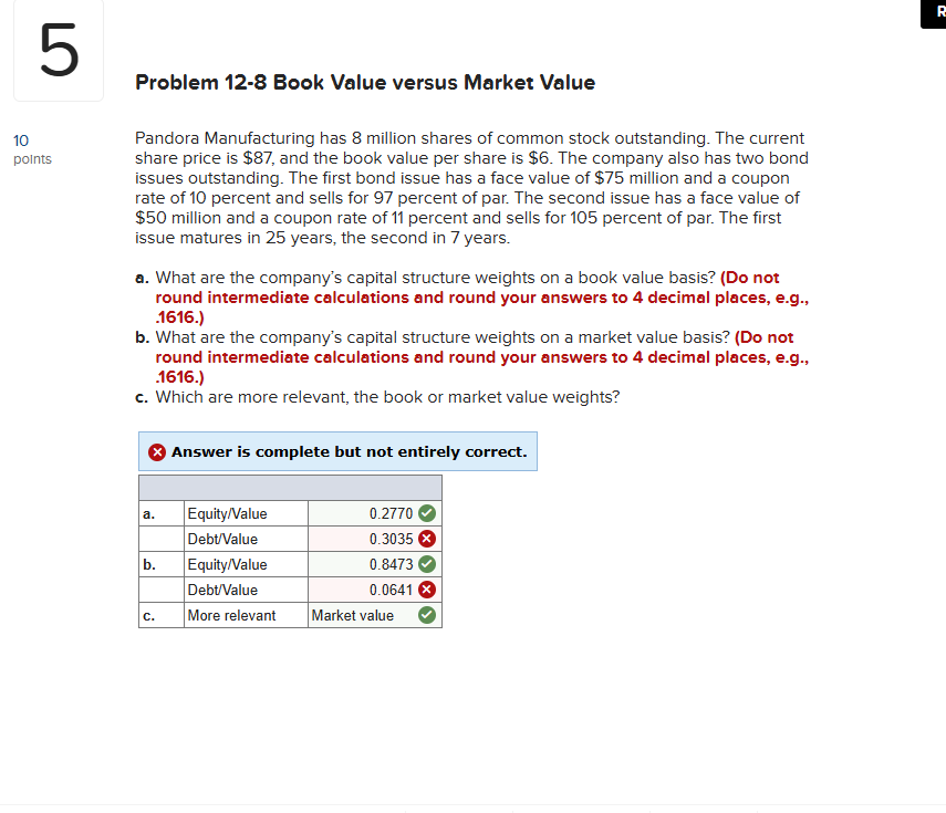  Problem 12-8 Book Value versus Market Value Problem 12-8 Book Value
