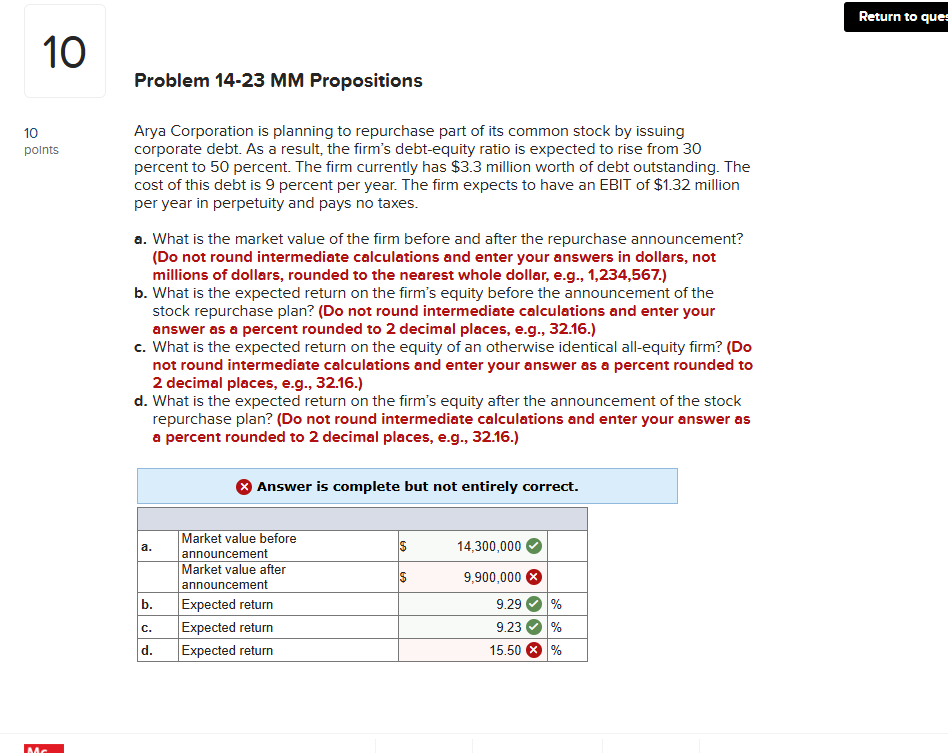  Problem 14-23 MM Propositions Problem 14-23 MM Propositions 10 polnts Arya