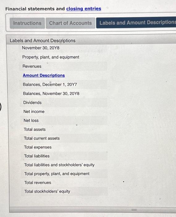 the yoar ended November 30,20V8. C. Prepare a balance sheet as of