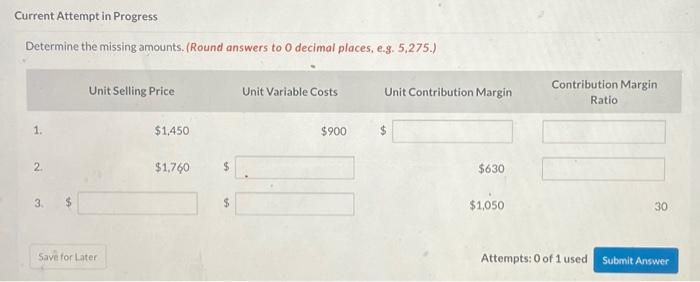  Current Attempt in Progress Determine the missing amounts. (Round answers to