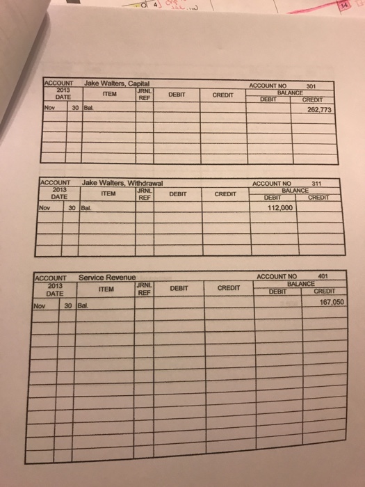 current balances for all accounts as of November 30, 2013. The subsidiary