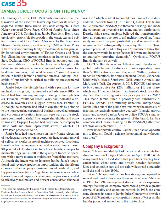 Read Case #35, Jamba Juicefocus is on the menu, from the textbook