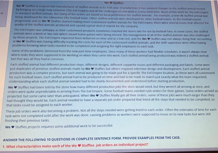  2. who are the stakeholders in the we stuffies project? 3.