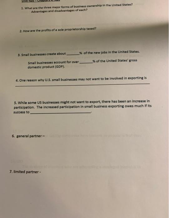  business Unit two 1. What are the three major forms of