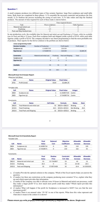  Question 1 h A small company produces two different types of
