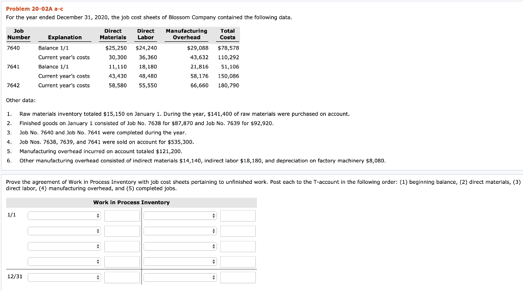  Problem 20-02A a-c For the year ended December 31, 2020, the
