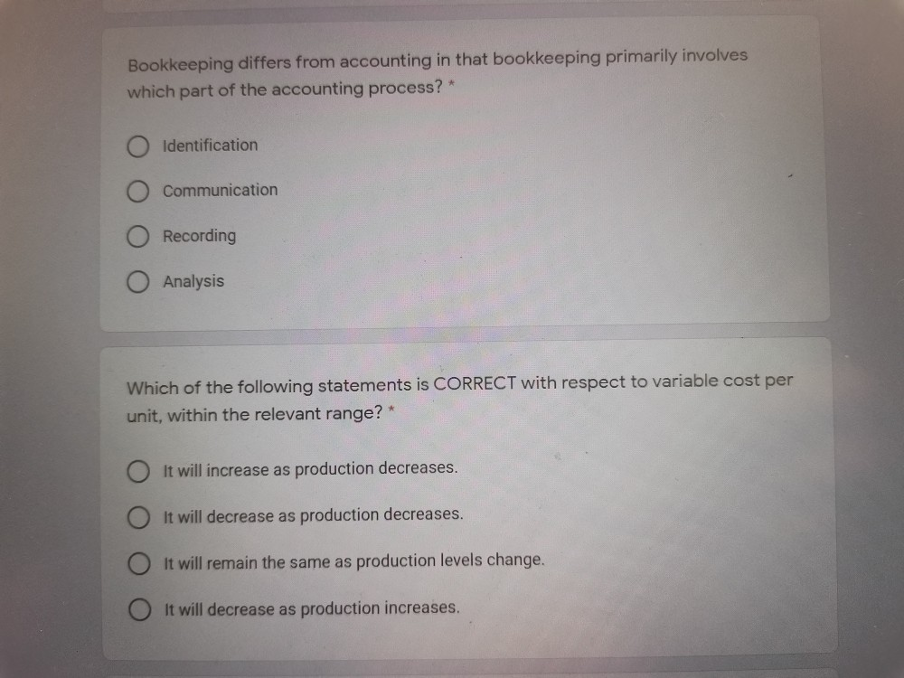  Bookkeeping differs from accounting in that bookkeeping primarily involves which part