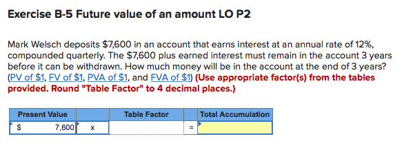 Exercise B-5 Future value of an amount LO P2 Mark Welsch