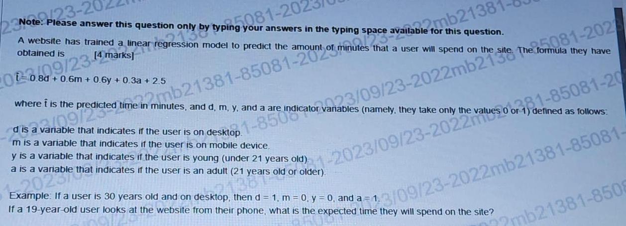  Note: Please answer this question only by typing your answers in