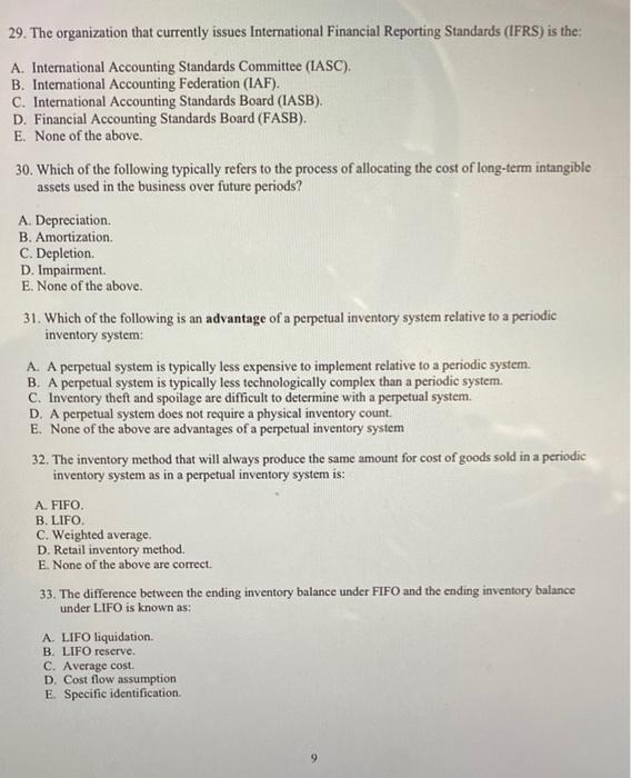 please answer all questionsthanks :) 29. The organization that currently issues International