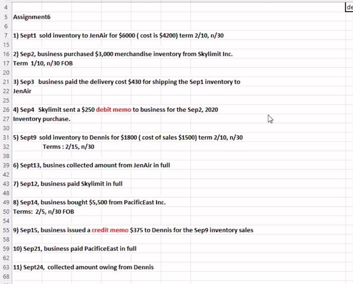 with all calculations 4 de 5 Assignment 6 7 1) Sept sold