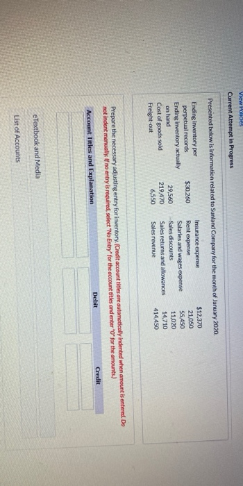  View Current Attempt in Progress Presented below is information related to