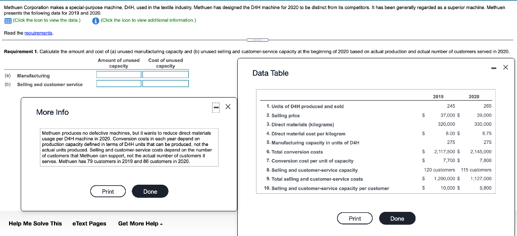 Please answer Requirement 1 through 3: Info and Data table are provided