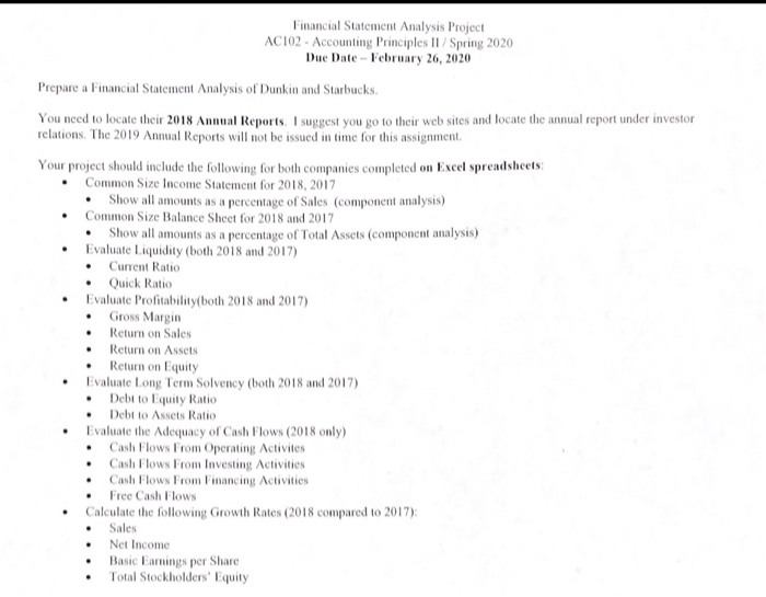  Financial Statement Analysis Project AC102 - Accounting Principles Il/Spring 2020 Due