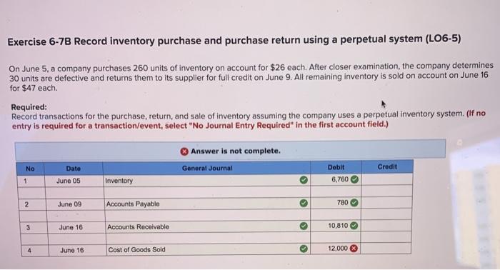  Exercise 6-78 Record inventory purchase and purchase return using a perpetual