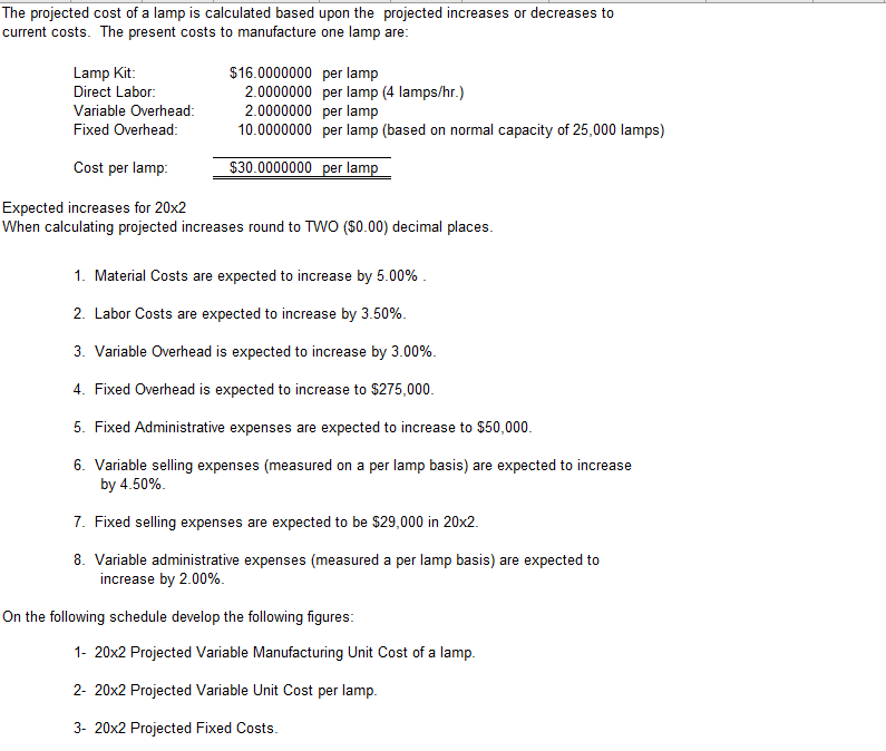 375,000.00 Sales 25,000 lamps @ $45.00 Cost of Goods Sold @ $30.00